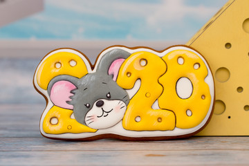 Christmas food. Gingerbread cookie figurines in a Christmas setting. Christmas dessert