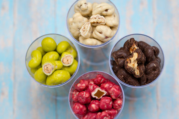 Christmas sweets, a jar full of bright colorful candies and candies