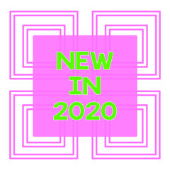 Conceptual hand writing showing New In 2020. Concept meaning list of fresh things got introduced this year or the next Repetition of Geometrical Shape Four Squares on White Isolated