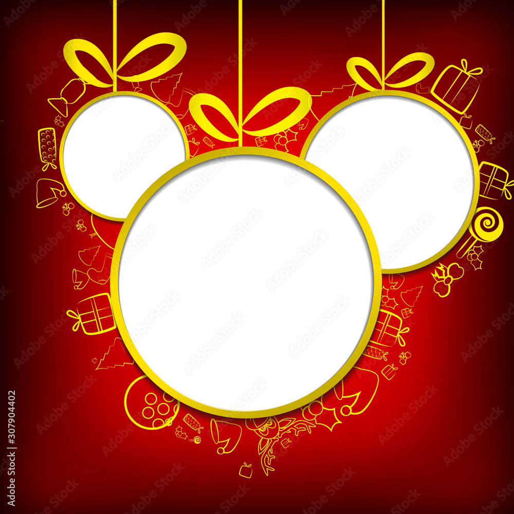 Poster vector : christmas items with circle space on red background