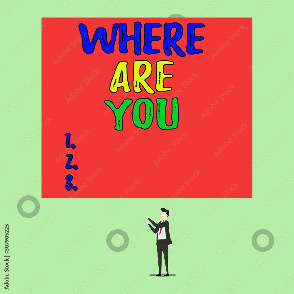 Aufkleber word writing text where are you. business photo showcasing give us your location address direction p
