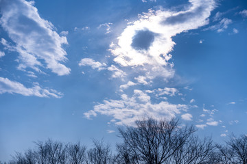 The sun has set behind a cloud illuminating it
