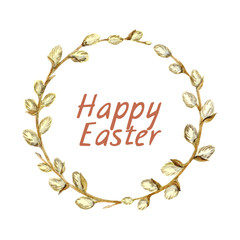 A wreath of willow branches and the inscription Happy Easter.