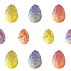 Seamless watercolor white background from easter eggs.