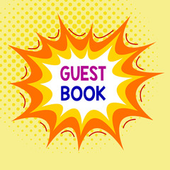Word writing text Guest Book. Business photo showcasing electronic means for a visitor to acknowledge a visit to a site Asymmetrical uneven shaped format pattern object outline multicolour design
