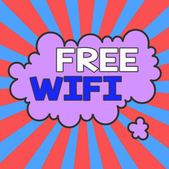 Obraz premium Writing note showing Free Wifi. Business concept for let you connect to the Internet in public places without paying Asymmetrical uneven shaped pattern object multicolour design