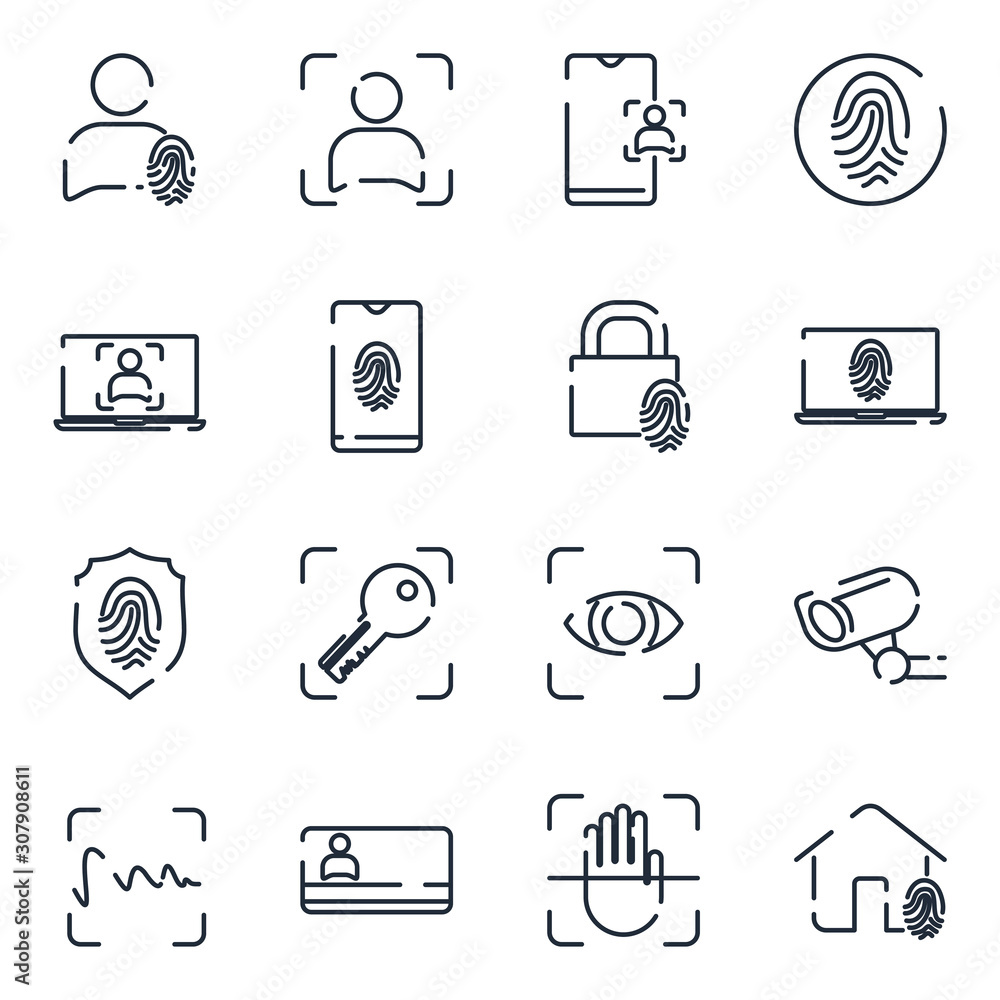 Poster biometric set icon template color editable. biometric pack symbol vector sign isolated on white back