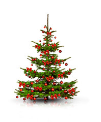 Wundervoll dekorierter Weihnachtsbaum mit roten Schleifen und Roten Chrtistbaumkugeln