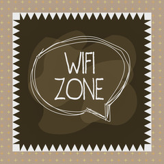 Word writing text Wifi Zone. Business photo showcasing provide wireless highspeed Internet and network connections Speaking bubble inside asymmetrical shaped object outline multicolor design