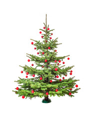 Wundervoll dekorierter Weihnachtsbaum mit roten Christbaumkugeln