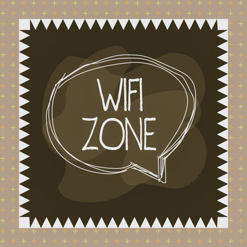 Word writing text Wifi Zone. Business photo showcasing provide wireless highspeed Internet and network connections Speaking bubble inside asymmetrical shaped object outline multicolor design