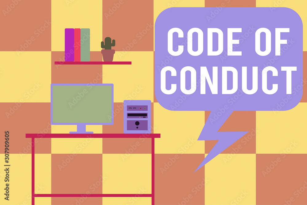 Poster handwriting text writing code of conduct. conceptual photo ethics rules moral codes ethical principl