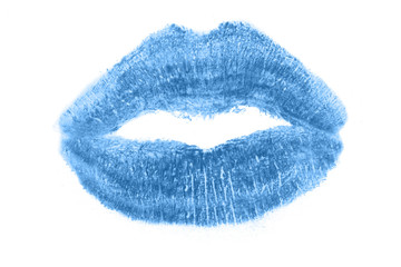 Her lips from the kiss.  lipstick kiss mark isolated on white background.