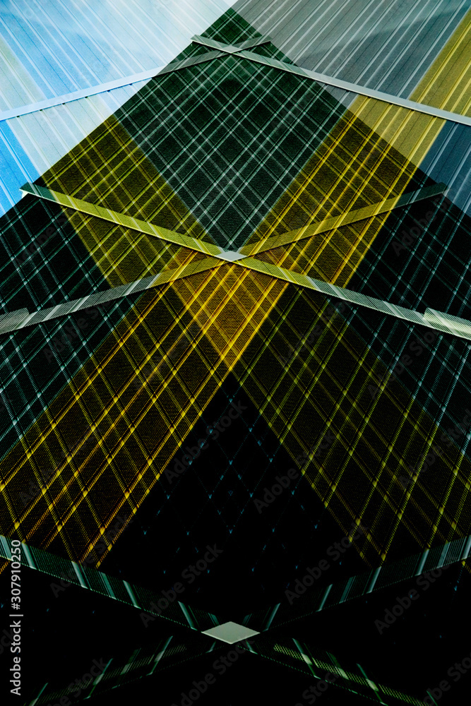 Poster computer graphics resembling architectural structure of panels. abstract modern architecture backgro
