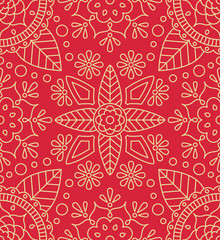 Naklejka premium Diwali seamless pattern with indian ornament, flower and leaf