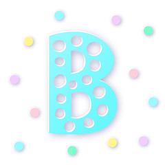Letter B in paper cut style on white background. Typographic design. Bold letter