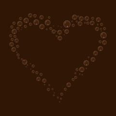 Coffee bubbles in the shape of a heart made in a realistic manner on a brown background. An element of your design.