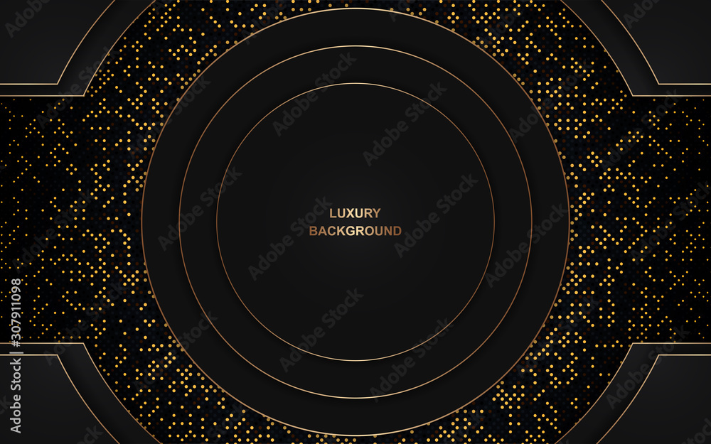 Poster abstract black paper overlapping layers background a combination with golden texture line decoration