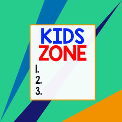 Conceptual hand writing showing Kids Zone. Concept meaning An area or a region designed to enable children to play and enjoy Square rectangle paper sheet load with full of pattern theme