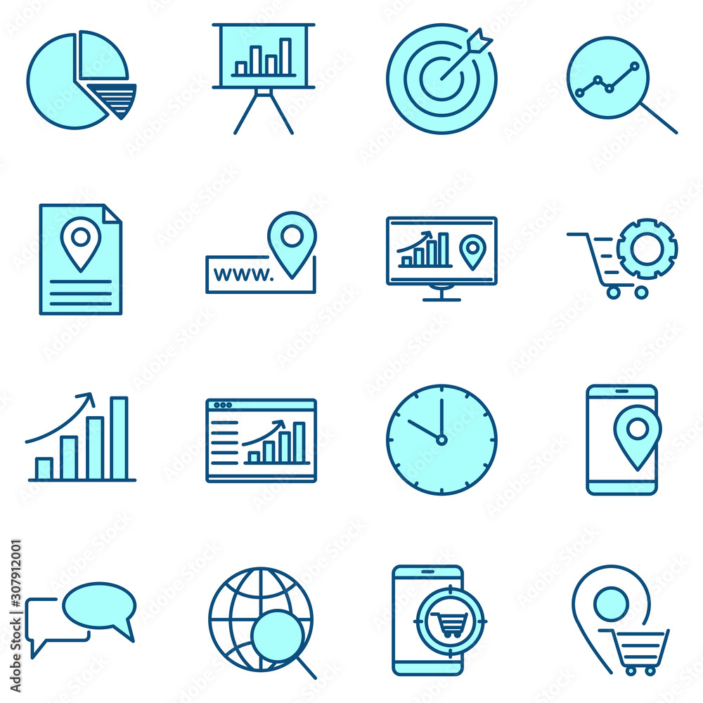 Poster digital marketing set icon template color editable. marketing pack symbol vector sign isolated on wh