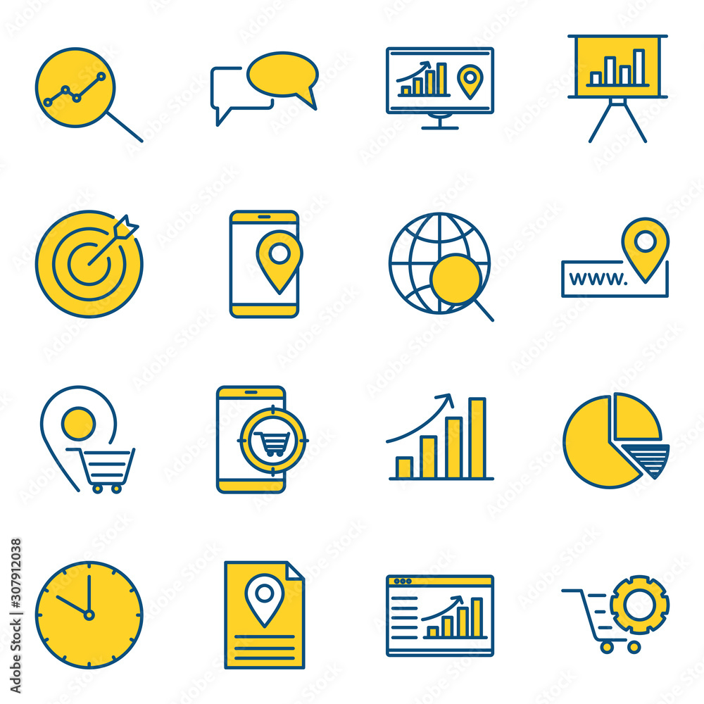 Leinwandbilder digital marketing set icon template color editable. marketing pack symbol vector sign isolated on wh