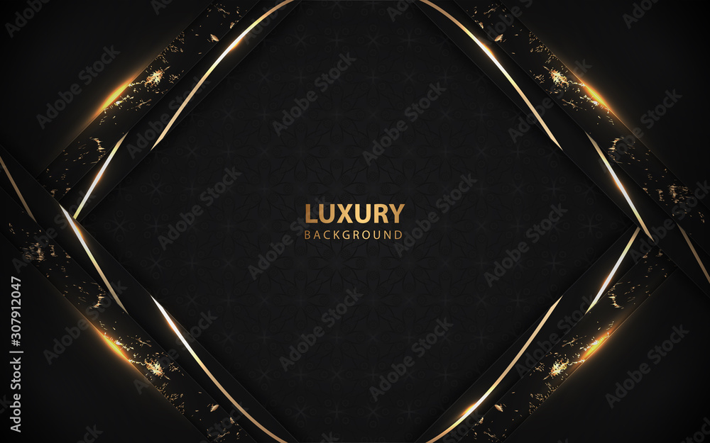 Aufkleber abstract black paper overlapping layers background a combination with golden texture line decoration