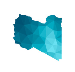Vector isolated illustration icon with simplified blue silhouette of State of Libya map. Polygonal geometric style, triangular shapes. White background