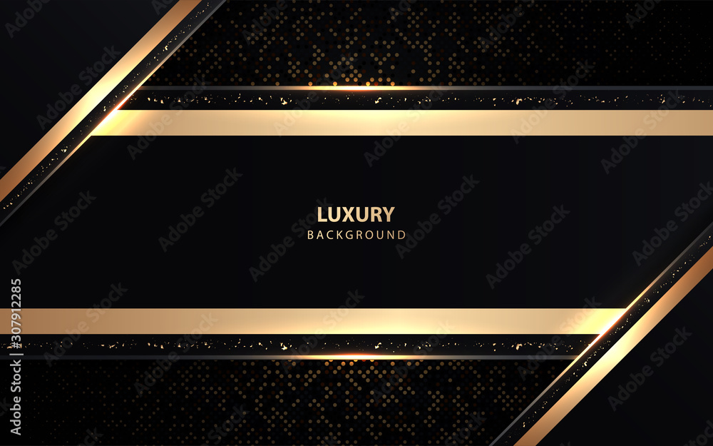 Aufkleber abstract black paper overlapping layers background a combination with golden texture line decoration