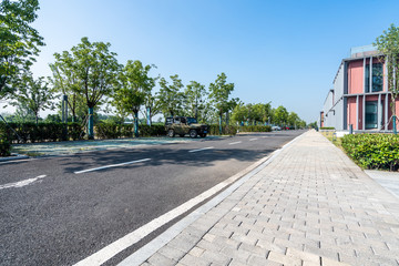 modern building and beautiful city park