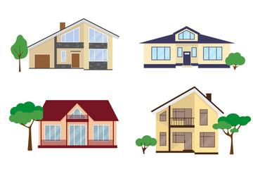Set of four country houses in flat style.