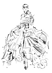 Fashion Illustration of Standing Girl