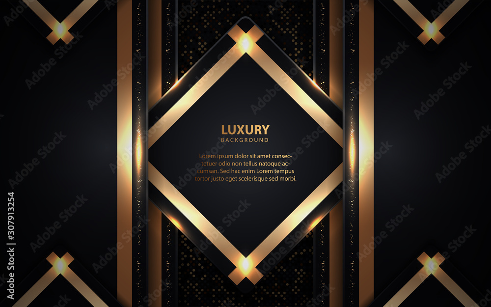 Aufkleber abstract black paper overlapping layers background a combination with golden texture line decoration