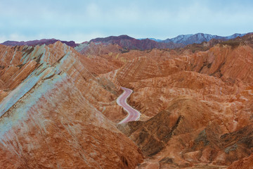view of Rainbow Mountains in Zhangye Danxia Landform Geological Park