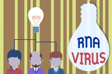 Handwriting text Rna Virus. Conceptual photo a virus genetic information is stored in the form of RNA Group three executive persons sharing idea icon. Startup team meeting