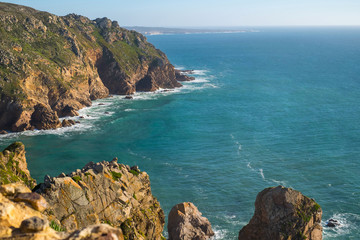 Beautiful view of the ocean and cliffs of Caba da Roca, Portugal