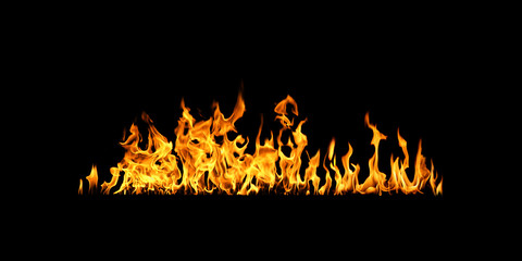 Firestorm texture on black background, shot of flying fire sparks in the air.