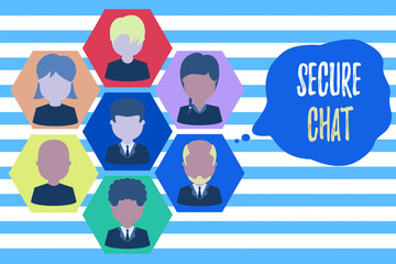 Text sign showing Secure Chat. Business photo showcasing approach to protect messages when sent beyond the corporate Pictures frames chief executive and staff. Organization employees structure
