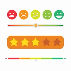 Fototapeta premium rating satisfaction emoticon, bar and stars, feedback review in form of emotions icon set illustration editable vector
