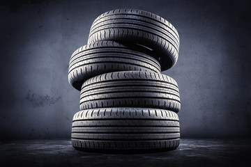 close up of four tires