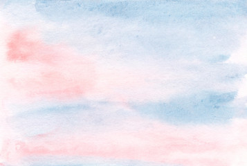 Blue Blush pink watercolor background Paint texture backdrop Soft brush strokes decor