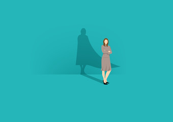 Business woman superhero vector concept. Business Woman with superhero shadow. Symbol of confidence, leadership, power, feminism and emancipation. - Vector