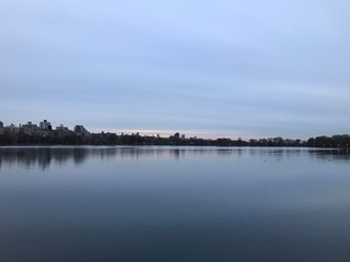 central park reservoir night dawn skyline
