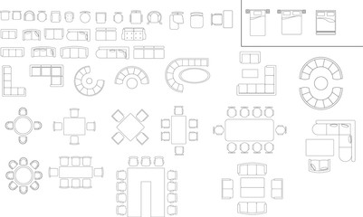 set of vector icons. chair,table, and bed for floor plan