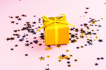 Golden gift boxes and confetti