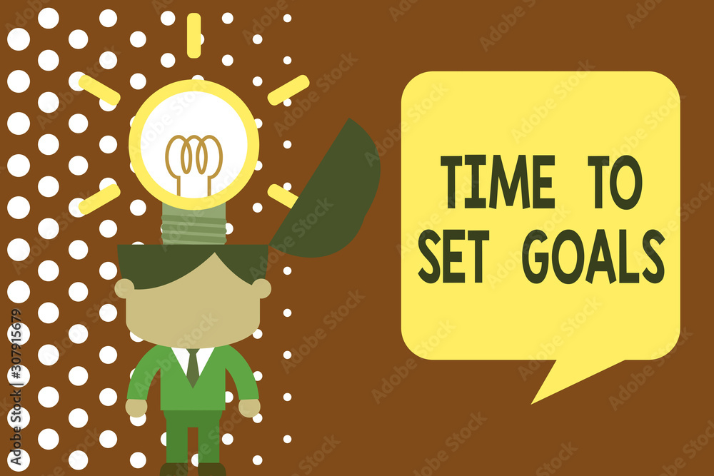 Aufkleber writing note showing time to set goals. business concept for desired objective wanted to accomplish 