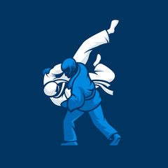 Fighting logo. Judo sport emblem - obrazy, fototapety, plakaty