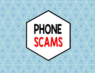 Text sign showing Phone Scams. Business photo text use of telecommunications for illegally acquiring money Seamless Pattern of Alternating Straight and Upside Blue Triangles in Line