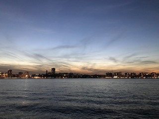 Naklejka premium city piers nightlight and sunshine and sunset waterfront 