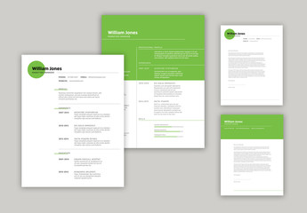 Resume Layout with Green Header and Accents