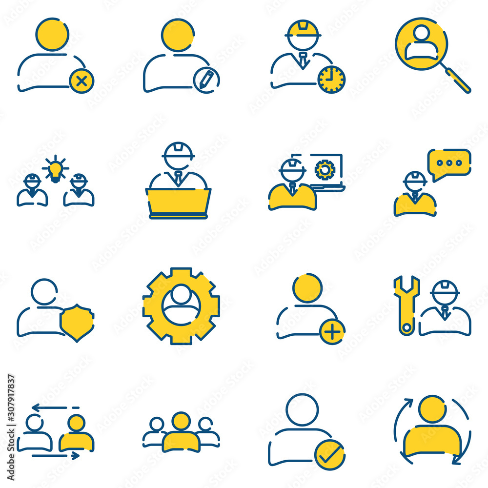 Aufkleber enginering people set icon template color editable. corporate business pack symbol vector sign isola